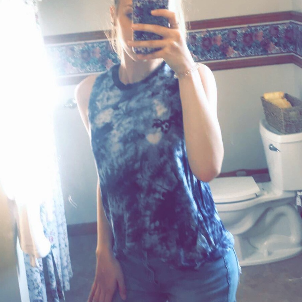 Tie dye blue and white loose fitting tank top